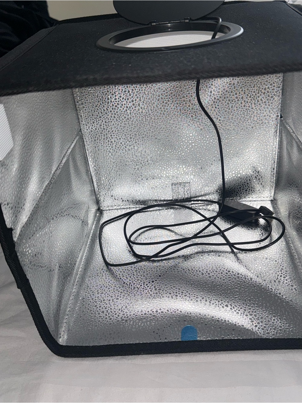 Portable Silver Photo Lightbox with Built-In LED Ring Light